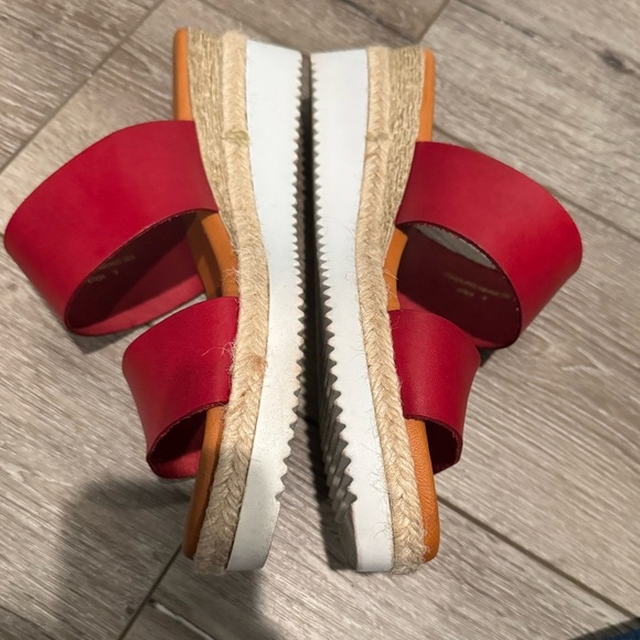 Bertuchi Wedge Sandals red Leather Slip On Women’s Made In Spain jute - Picture 3 of 7